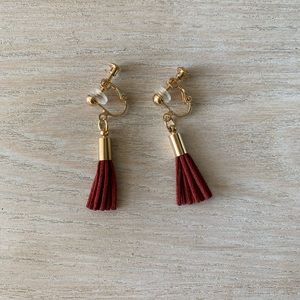 Red Tassel Clip On Earrings